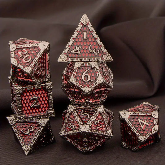 Metal Dice Set - Dragon Scale - Red