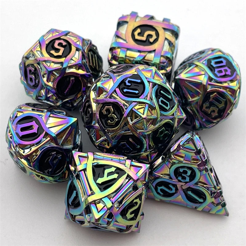 Metal Dice Set - Endless Ribbon - Rainbow / Black