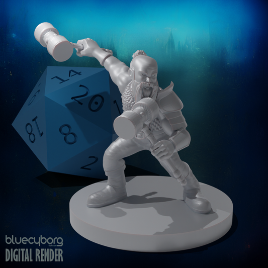 Dwarf Fighter 3 Dual Hammers 28mm Scale Miniature