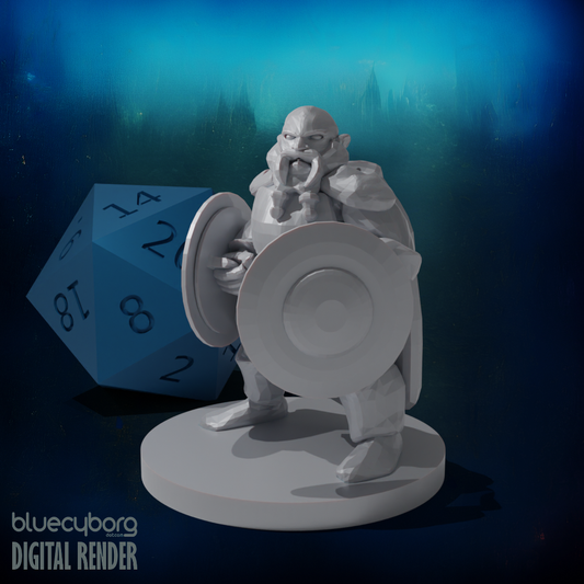 Dwarf Fighter with Two Shields 28mm Scale Miniature