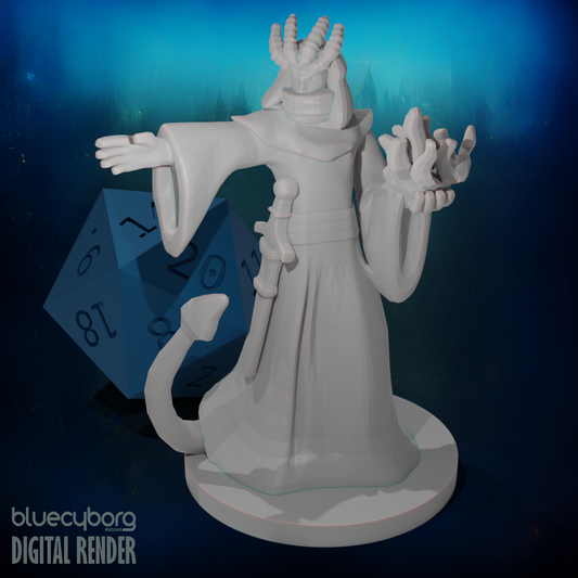 Tiefling Male Sorcerer Four Horns 28mm Scale Miniature