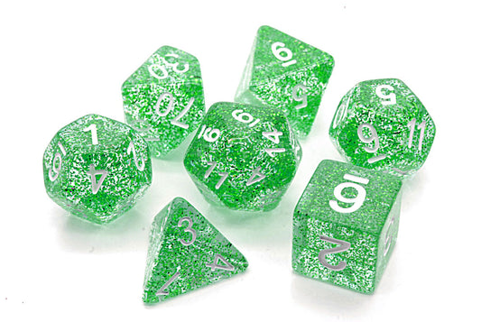 Glitter Dice Set - Green Transparent