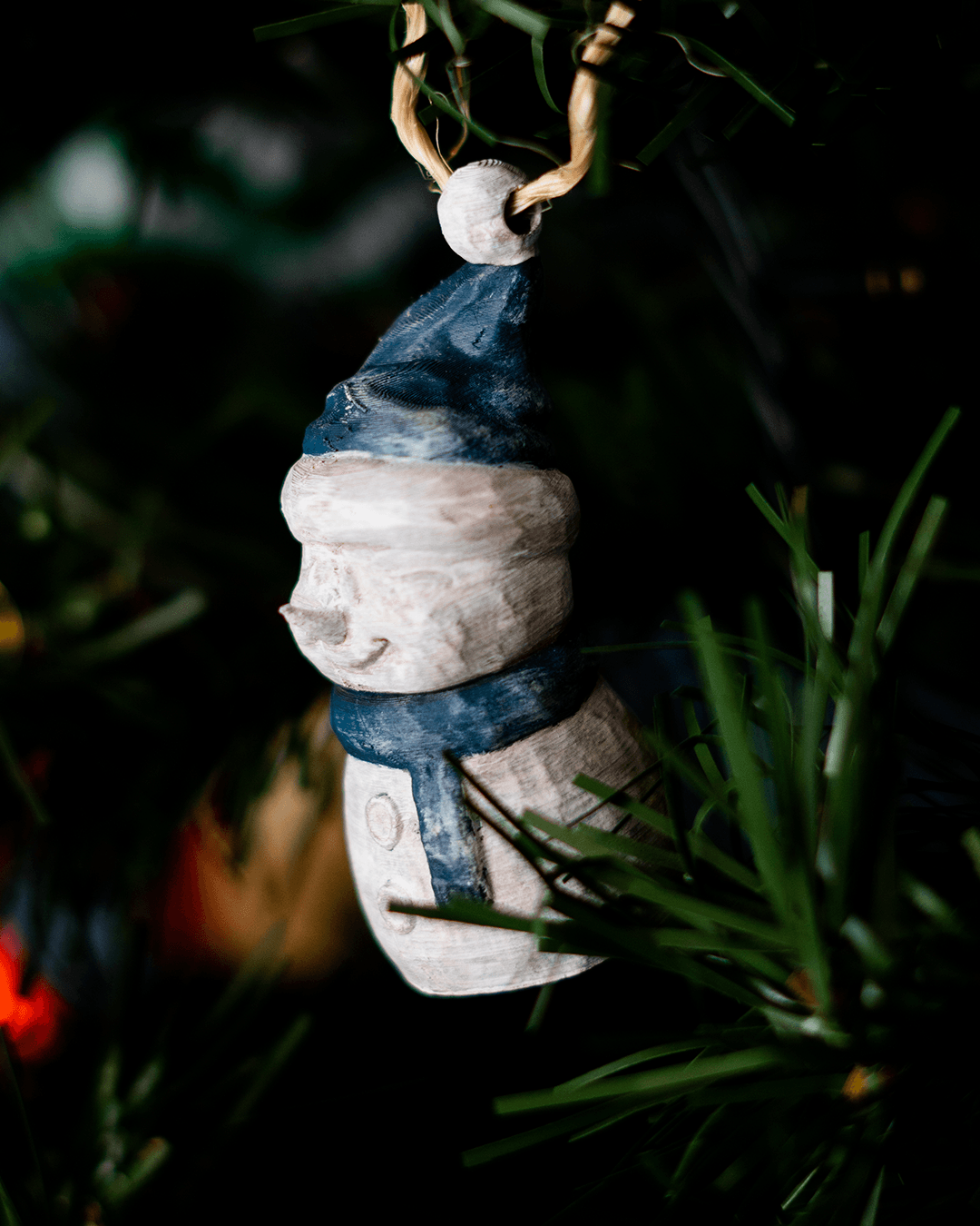 Snowman "Hand Carved" Christmas Tree Ornament