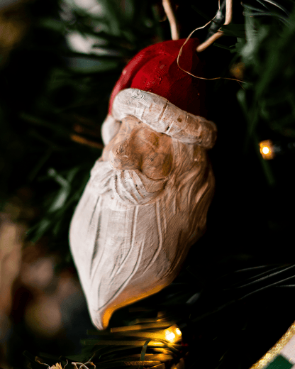 Happy Santa "Hand Carved" Christmas Tree Ornament