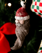 Santa With Spiral Beard "Hand Carved" Christmas Tree Ornament