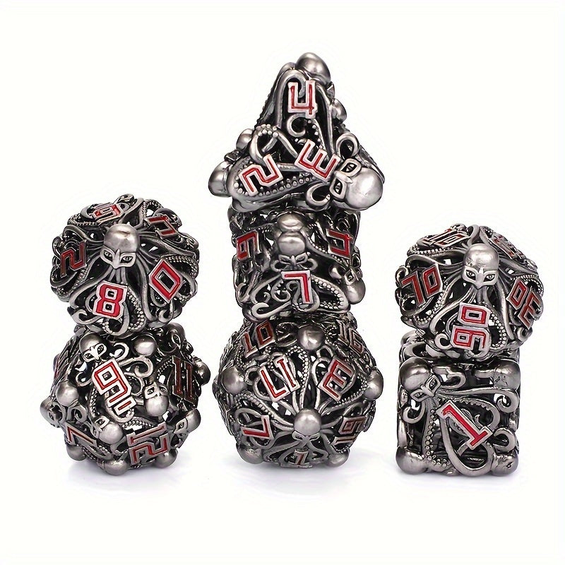 Metal Dice Set - Hollow Octopus - Silver