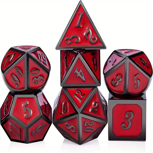 Metal Dice Set - Red With Black Bumpers