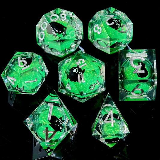 Liquid Core Dice Set - Kitty Sparkles Green