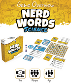 Nerd Words Science game overview with player count, age and playing time