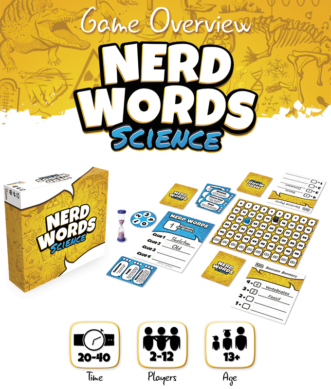 Nerd Words Science game overview with player count, age and playing time