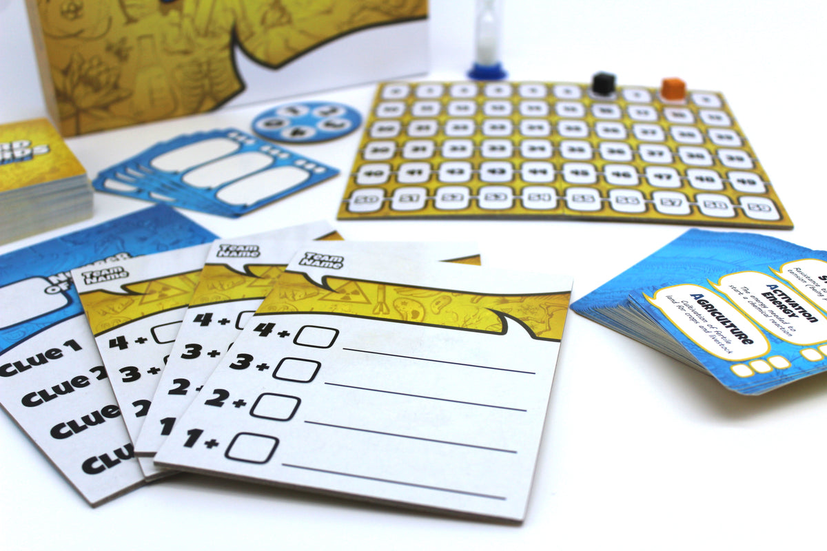 Nerd Words Science cards, team boards and scoreboard
