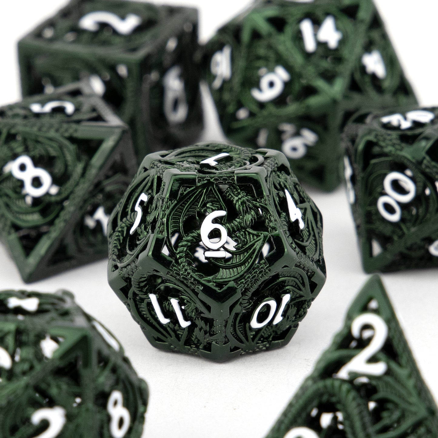 Metal Dice Set - Hollow Green Dragon