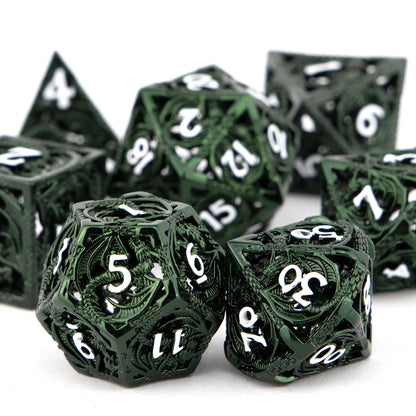 Metal Dice Set - Hollow Green Dragon