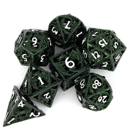 Metal Dice Set - Hollow Green Dragon