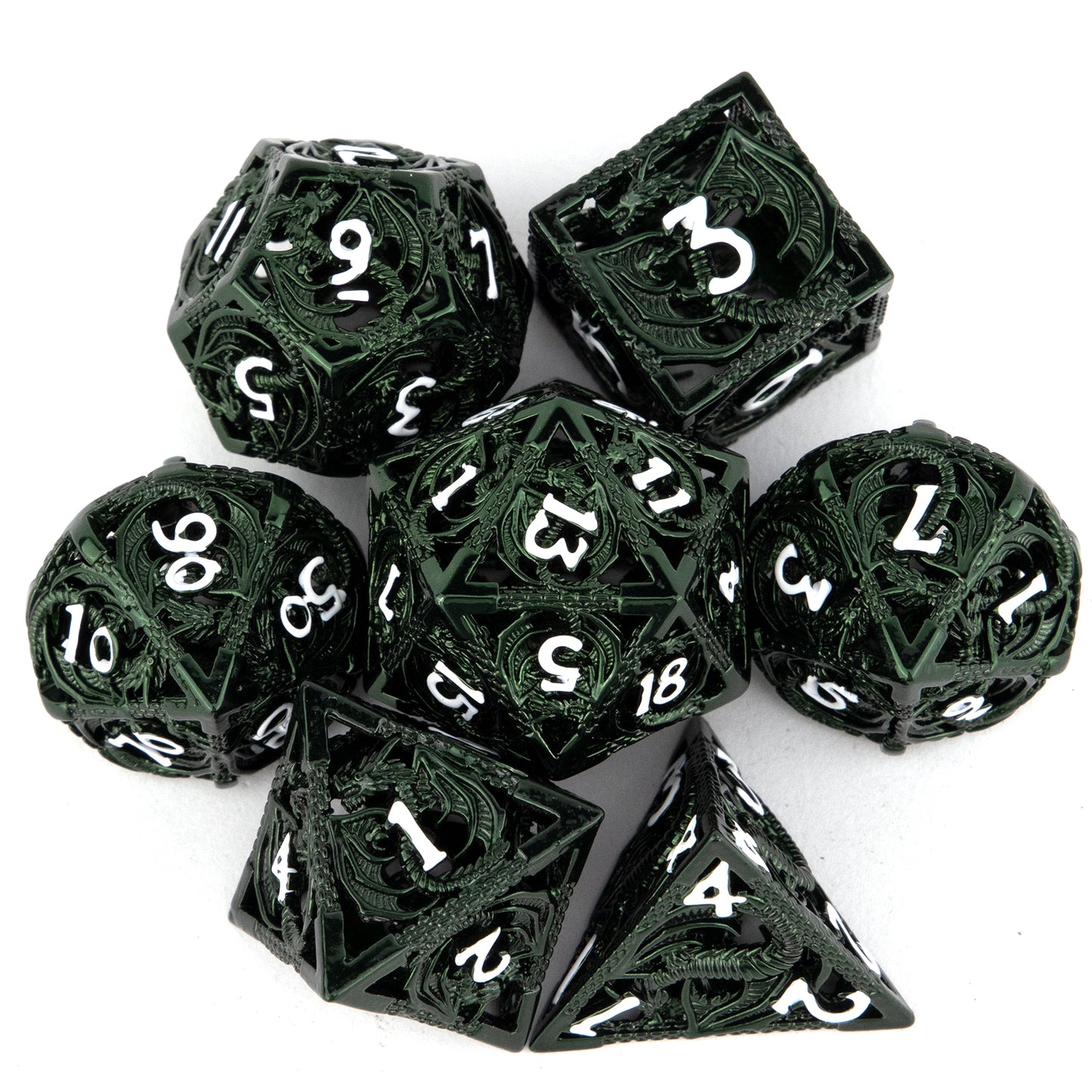 Metal Dice Set - Hollow Green Dragon