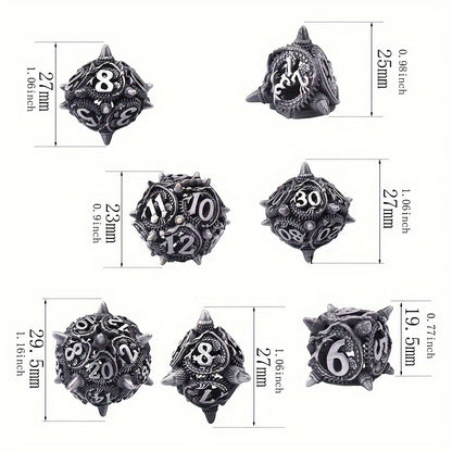 Metal Dice Set - Hollow Chinese Dragon - Ancient Nickel