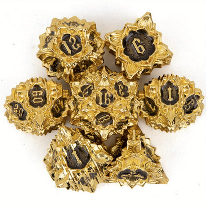 Metal Dice Set - Lotus Flower - Golden Black