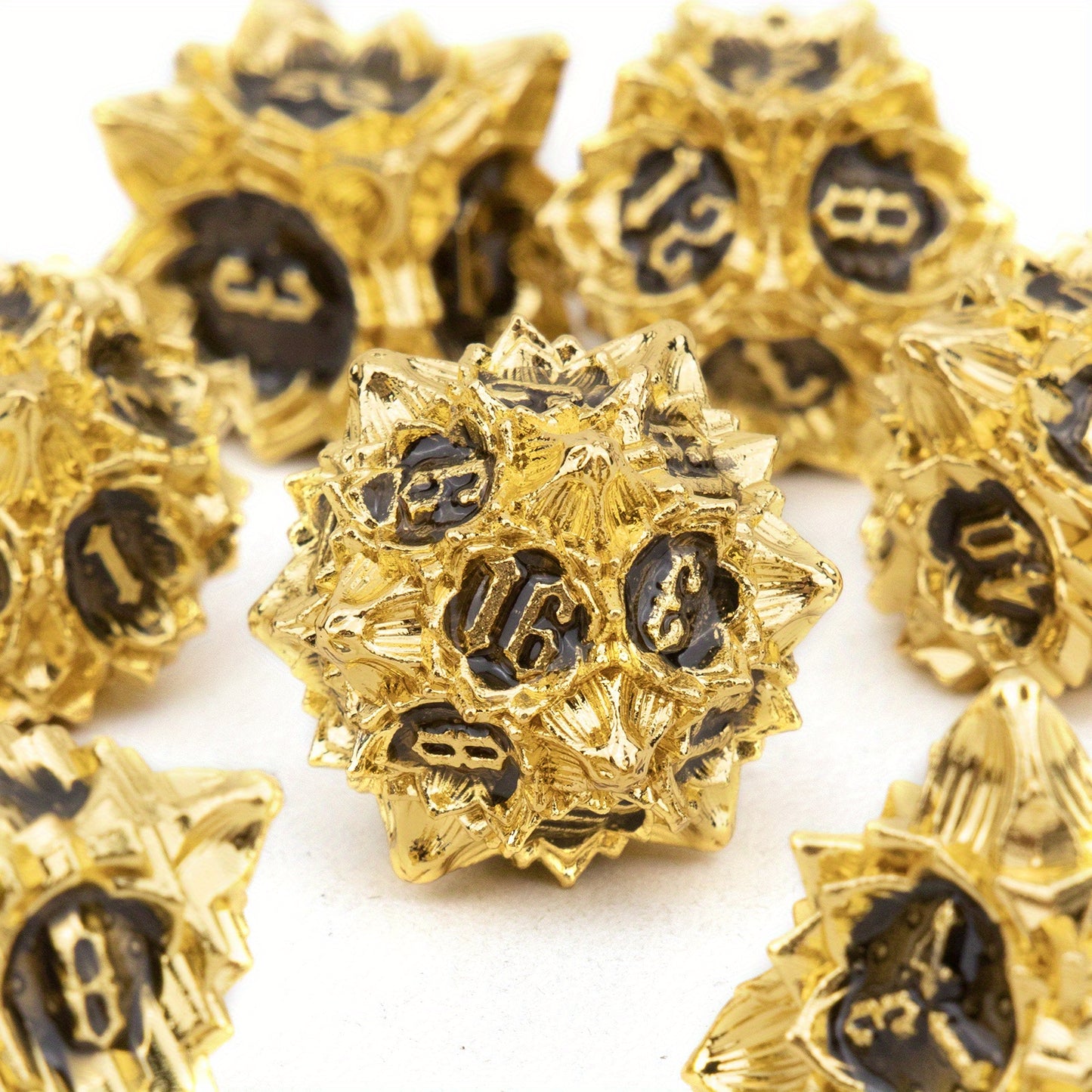 Metal Dice Set - Lotus Flower - Golden Black