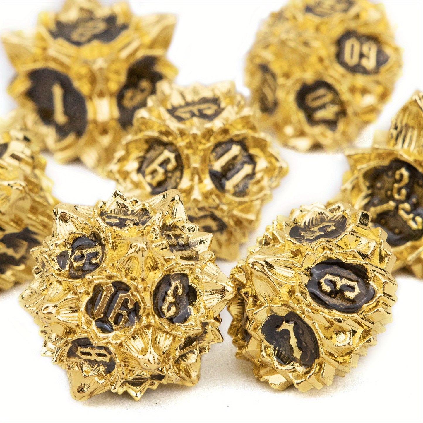 Metal Dice Set - Lotus Flower - Golden Black