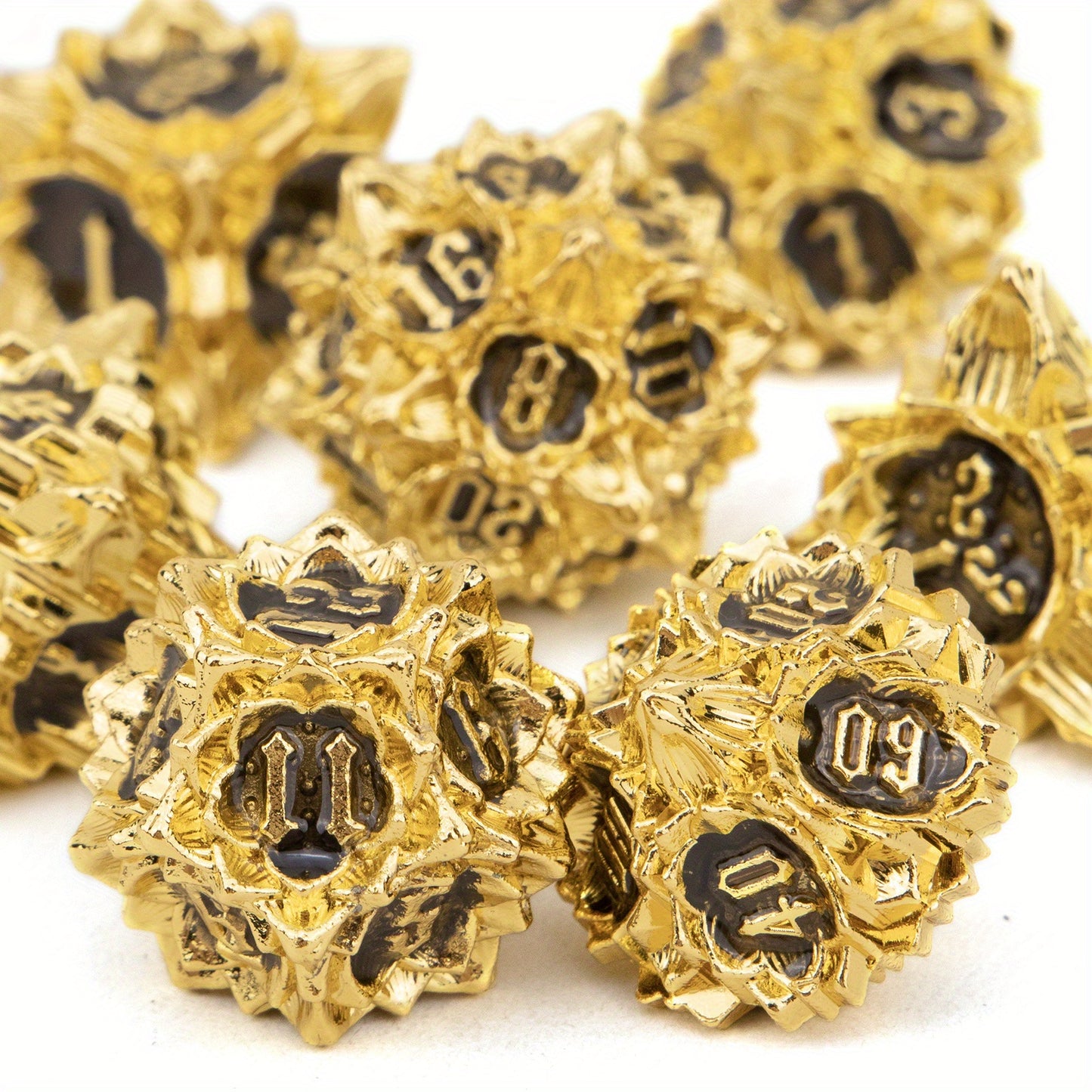 Metal Dice Set - Lotus Flower - Golden Black