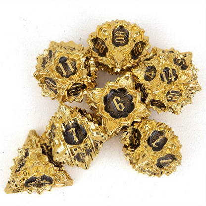 Metal Dice Set - Lotus Flower - Golden Black