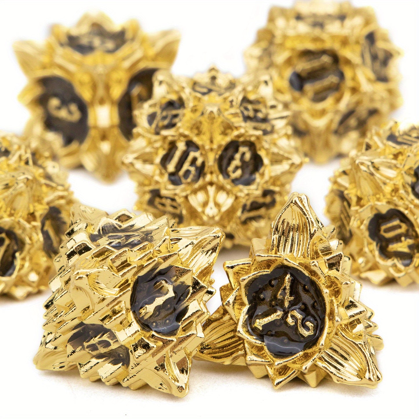 Metal Dice Set - Lotus Flower - Golden Black