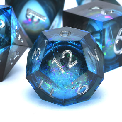 Liquid Core Dice Set - Quicksand Midnight Silver