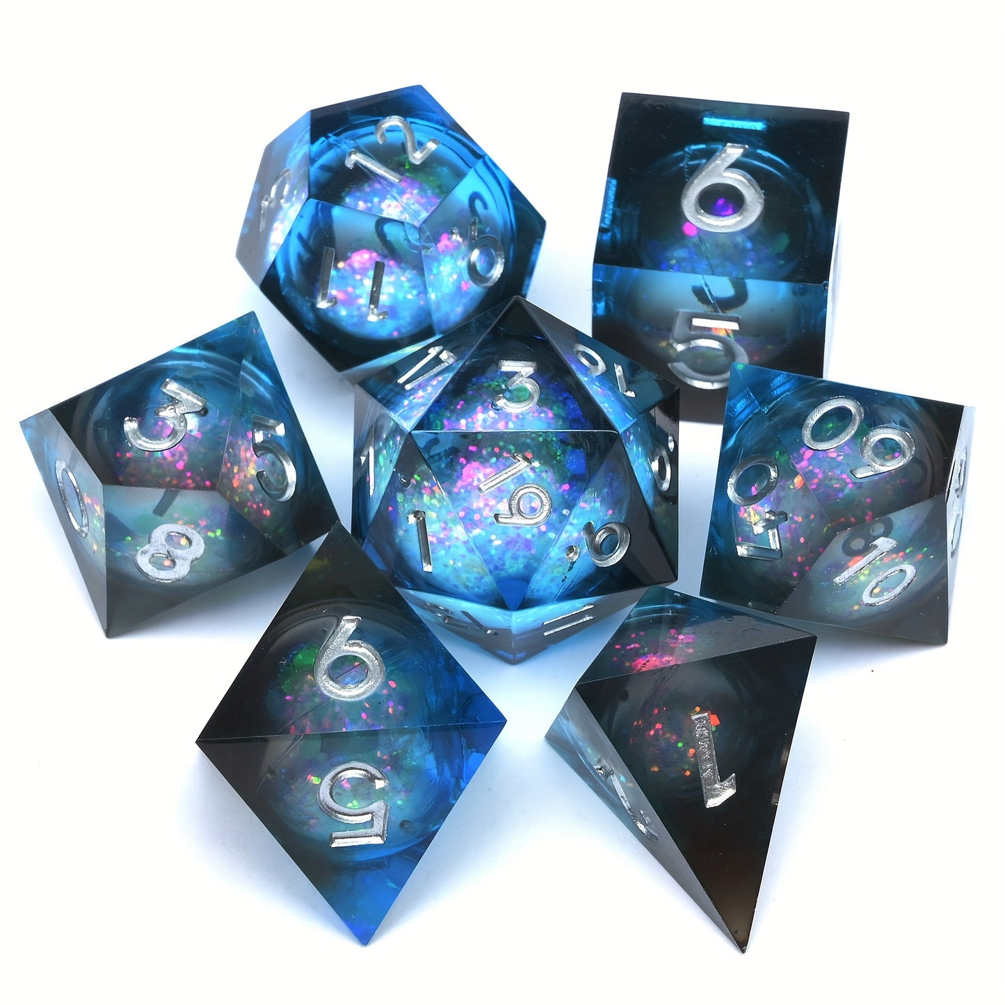 Liquid Core Dice Set - Quicksand Midnight Silver