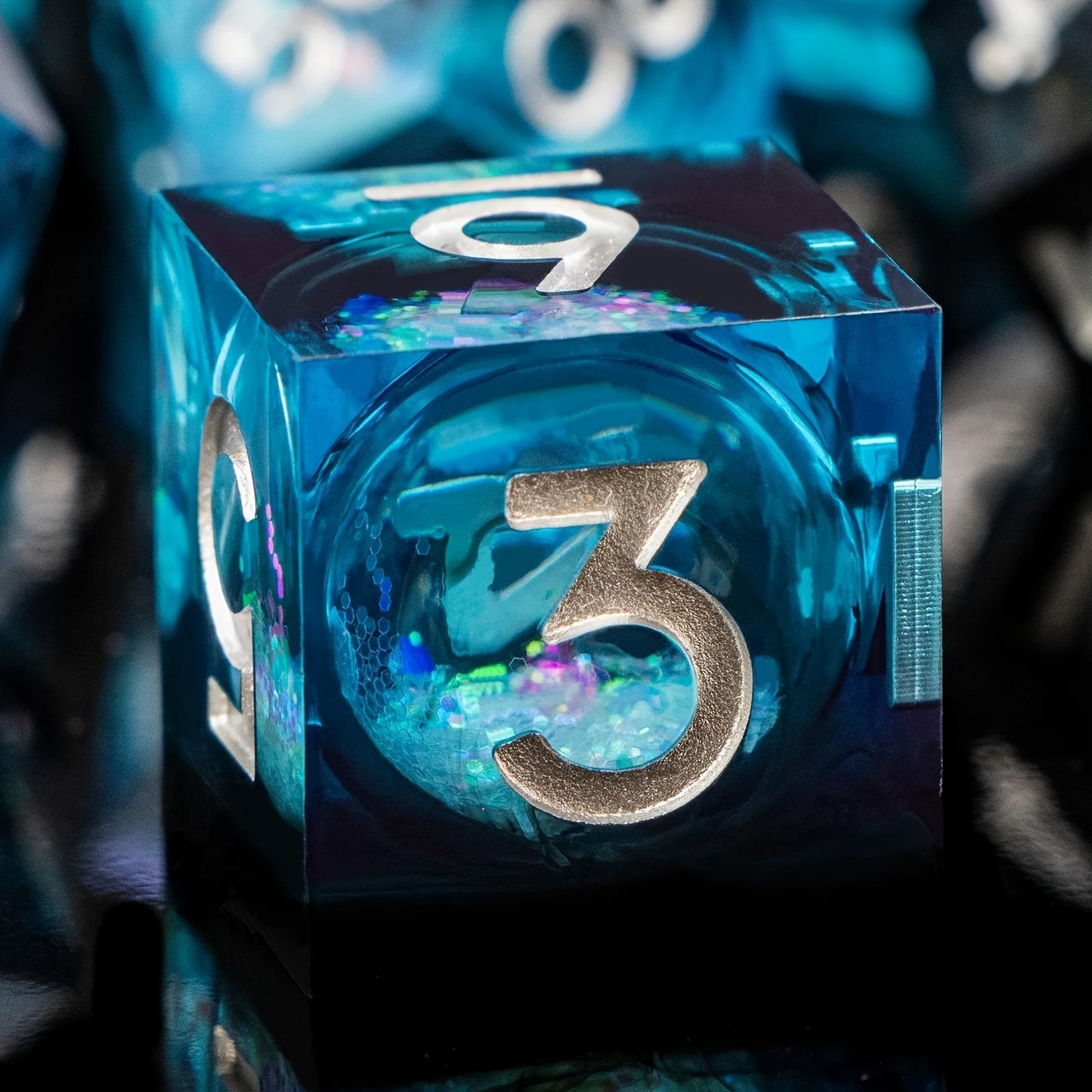 Liquid Core Dice Set - Quicksand Midnight Silver