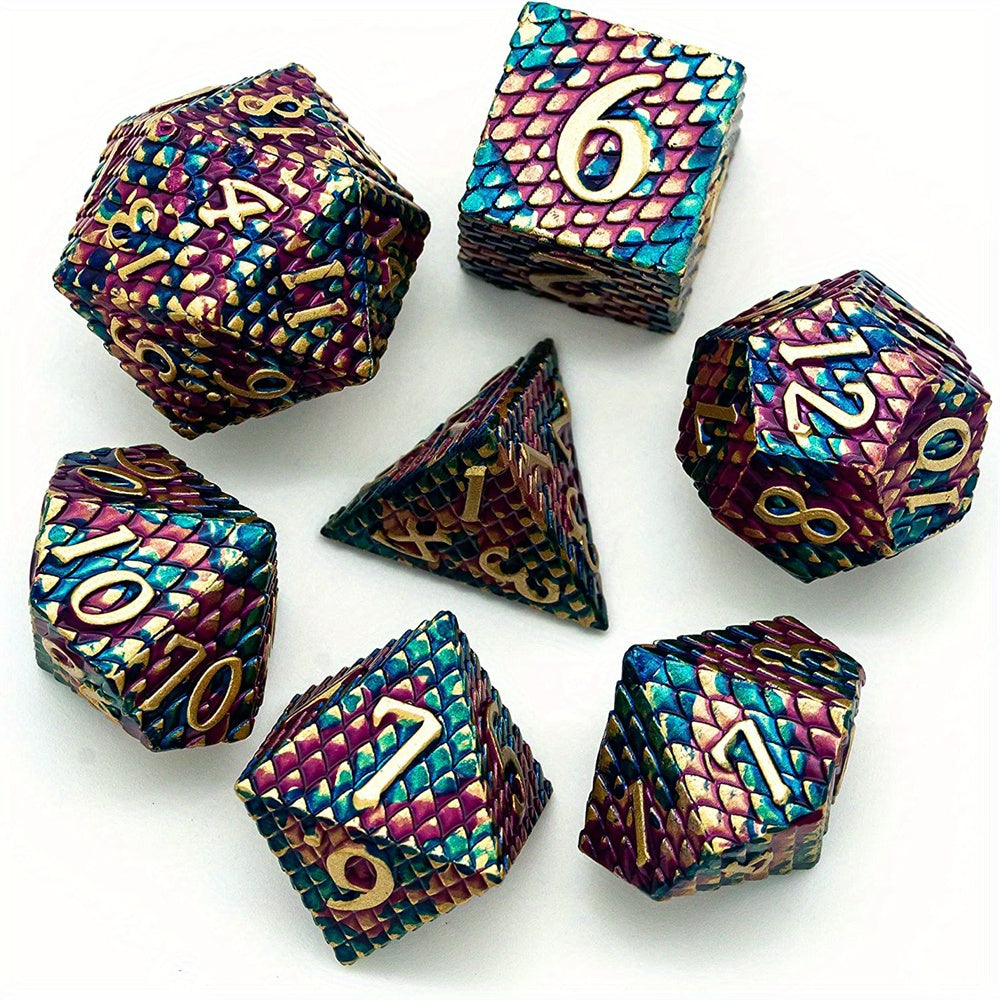 Metal Dice Set - Basilisk Scale - Green / Red