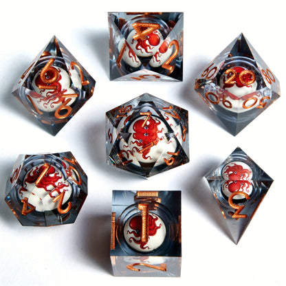 Liquid Core Dice Set - Red Octopus