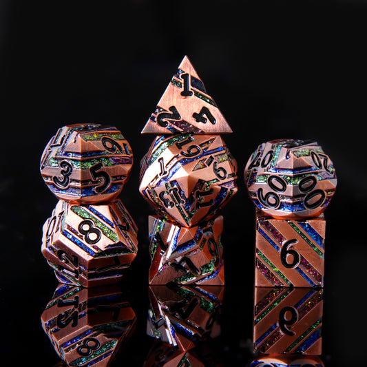 Metal Dice Set - Strata -  Bronze Rainbow