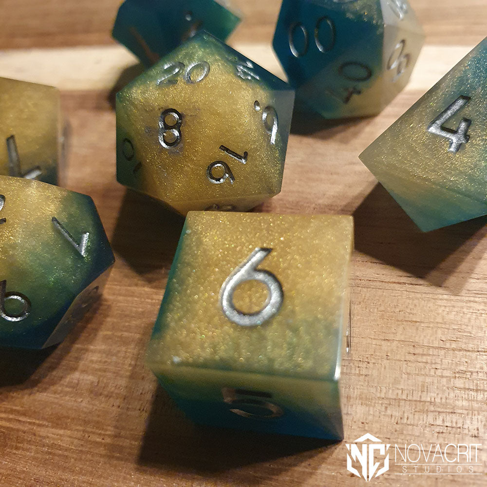 Gilded Lagoon - Handmade Resin Dice Set