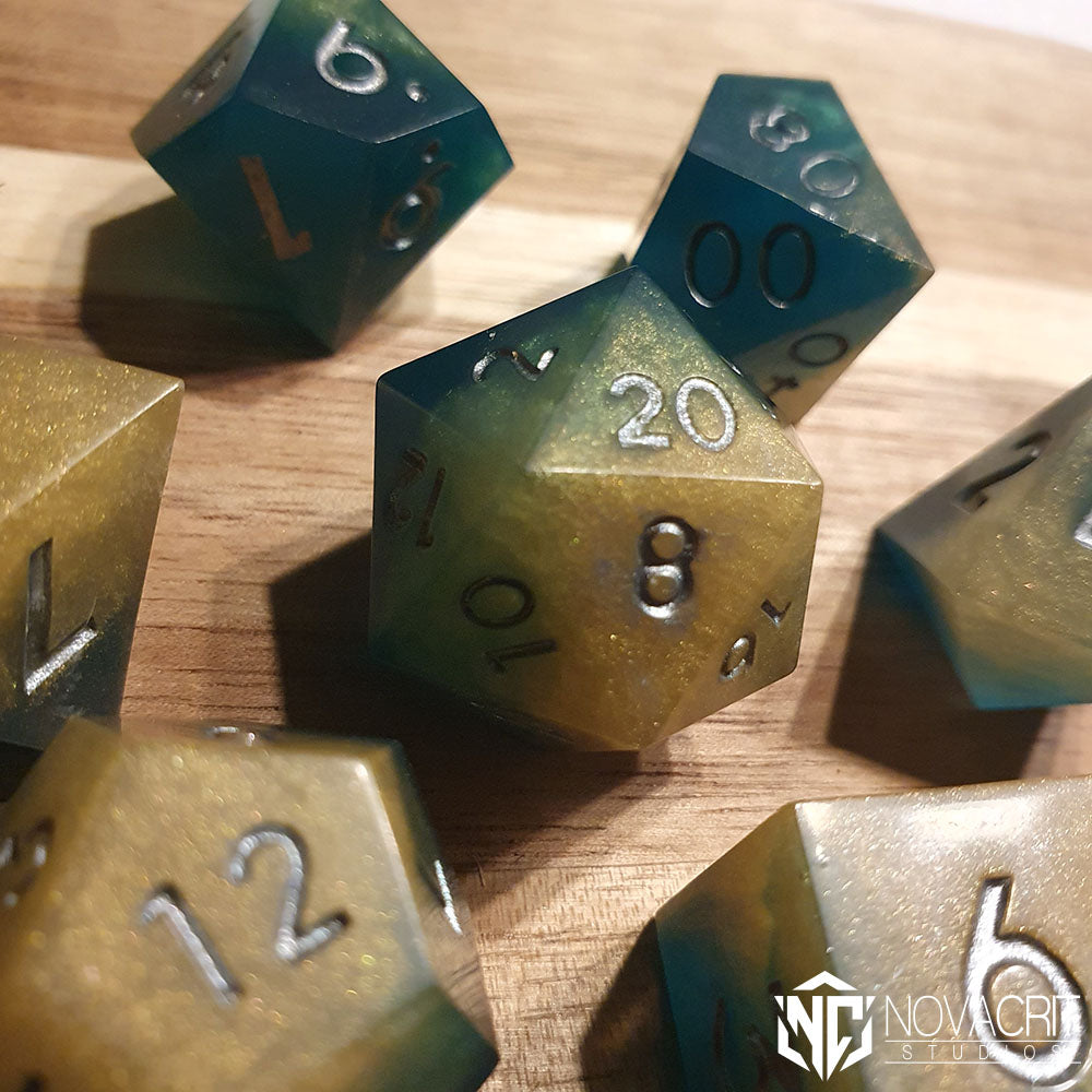 Gilded Lagoon - Handmade Resin Dice Set