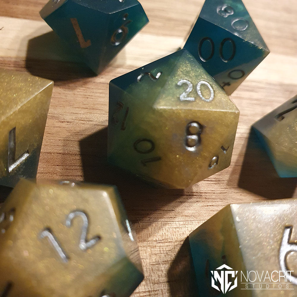 Gilded Lagoon - Handmade Resin Dice Set