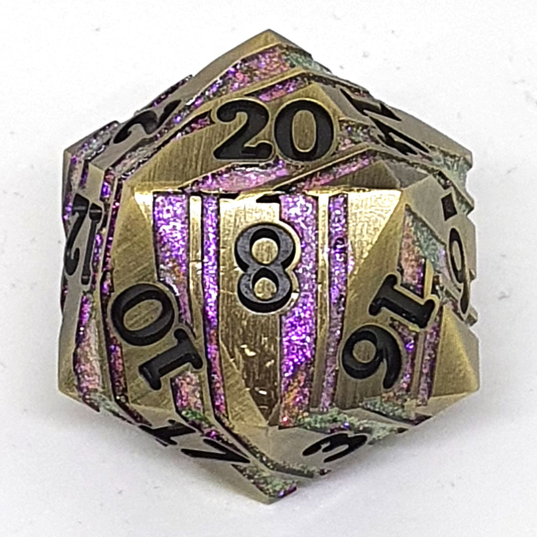 Metal 35mm D20 Chonk Strata - Gold / Purple