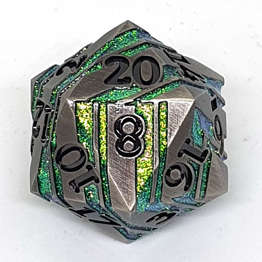 Metal 35mm D20 Chonk Strata - Gold / Green