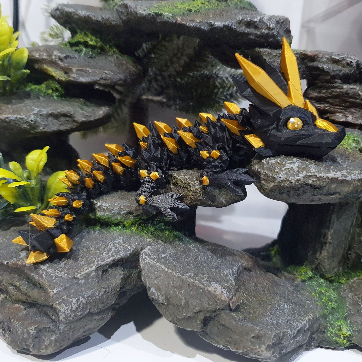 Crystal Articulated Baby Dragon - Obsidian Gold