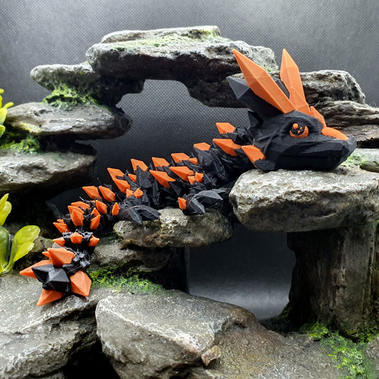 Crystal Articulated Baby Dragon - Obsidian Ember Matte