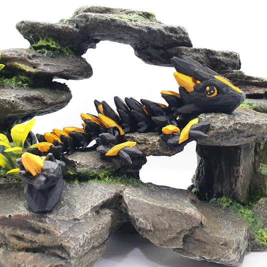 Gemstone Articulated Baby Dragon - Obsidian Gold