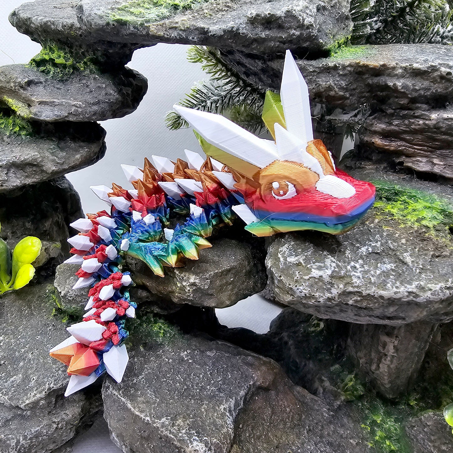 Crystal Articulated Baby Dragon - Rainbow Snow