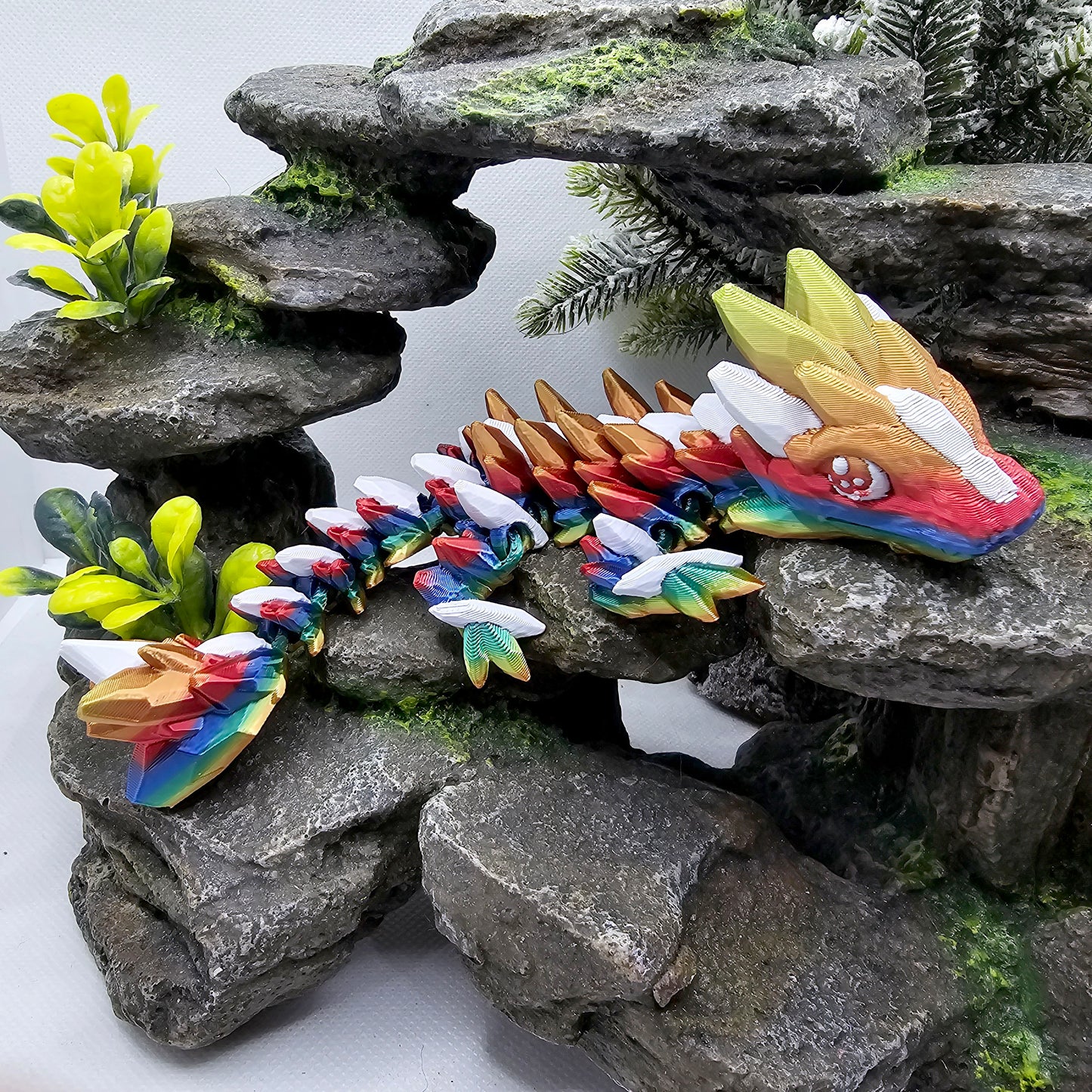 Gemstone Articulated Baby Dragon - Rainbow Snow