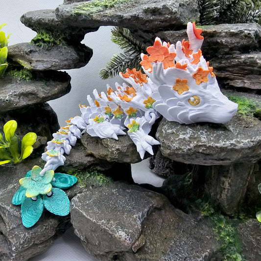 Cherry Blossom Articulated Baby Dragon - Alabaster Autumn Blaze