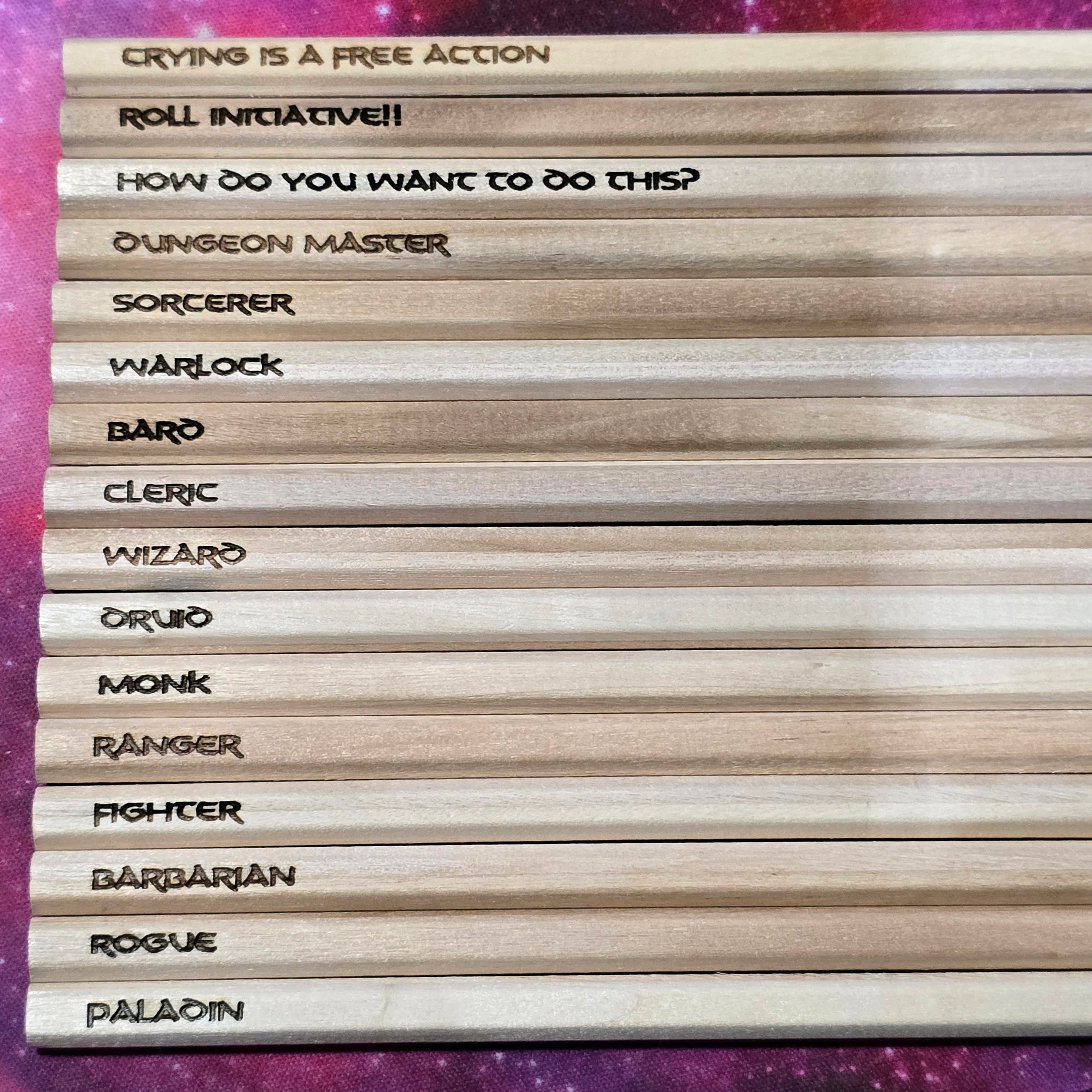 5  Natural Wood Dungeons & Dragons Inspired Pencils