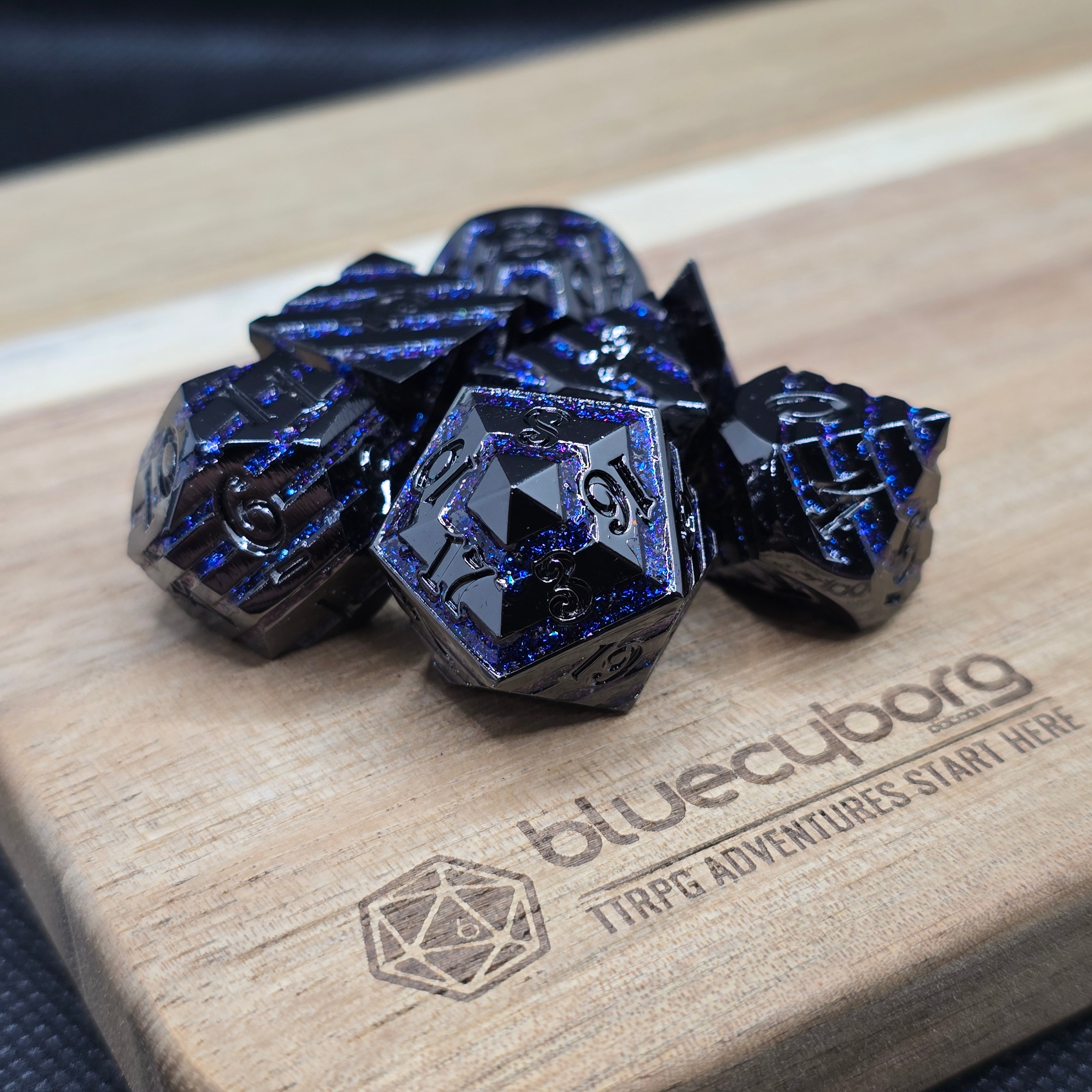 Stripes - Black Blue - Metal Dice Set