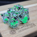 Kitty Sparkles Green - Cat Themed - Liquid Core Resin Dice Set
