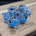 Kitty Sparkles Blue - Cat Themed - Liquid Core Resin Dice Set