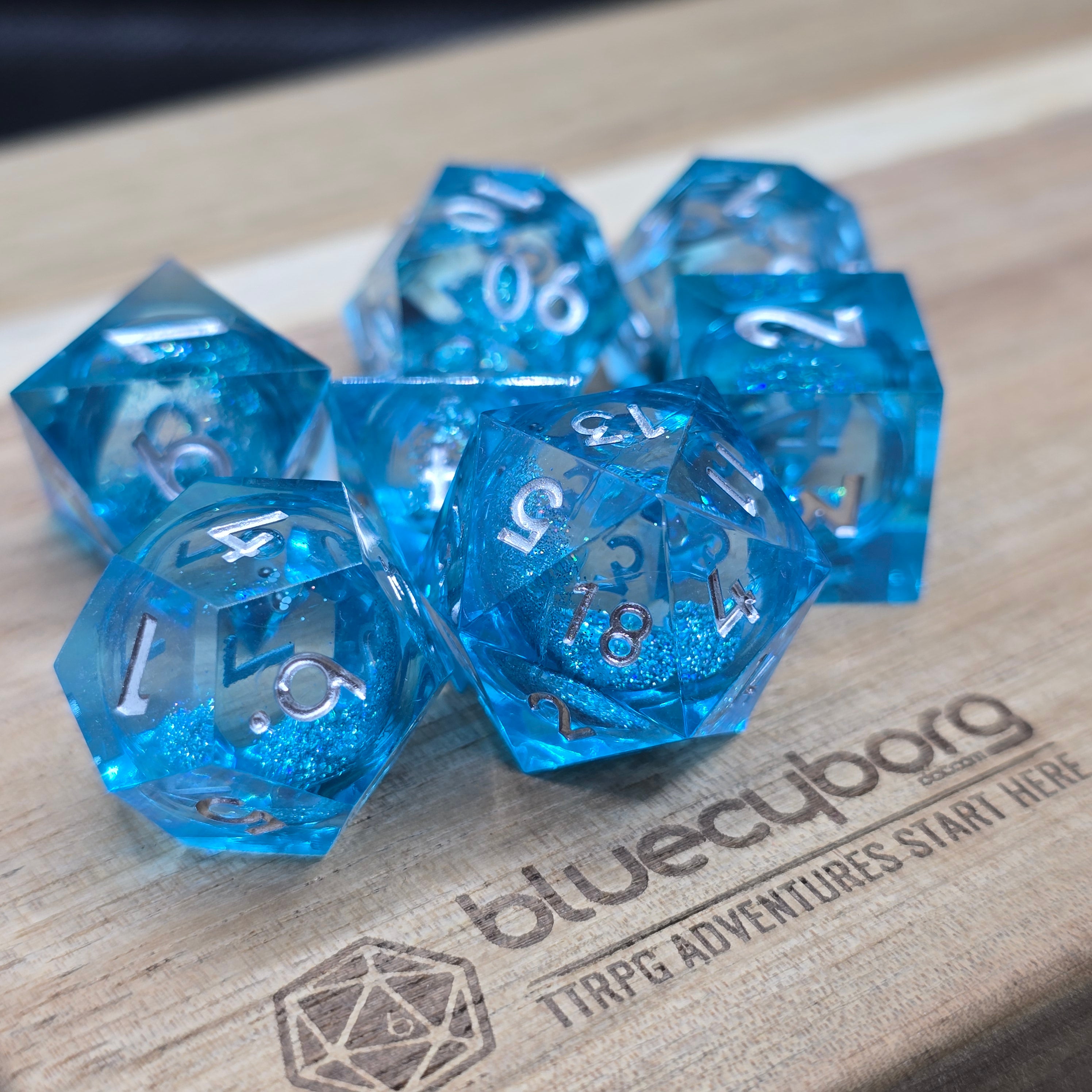 Quicksand Blue - Liquid Core Resin Dice Set