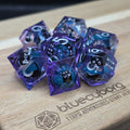 Kitty Sparkles Purple Blue - Cat Themed - Liquid Core Resin Dice Set