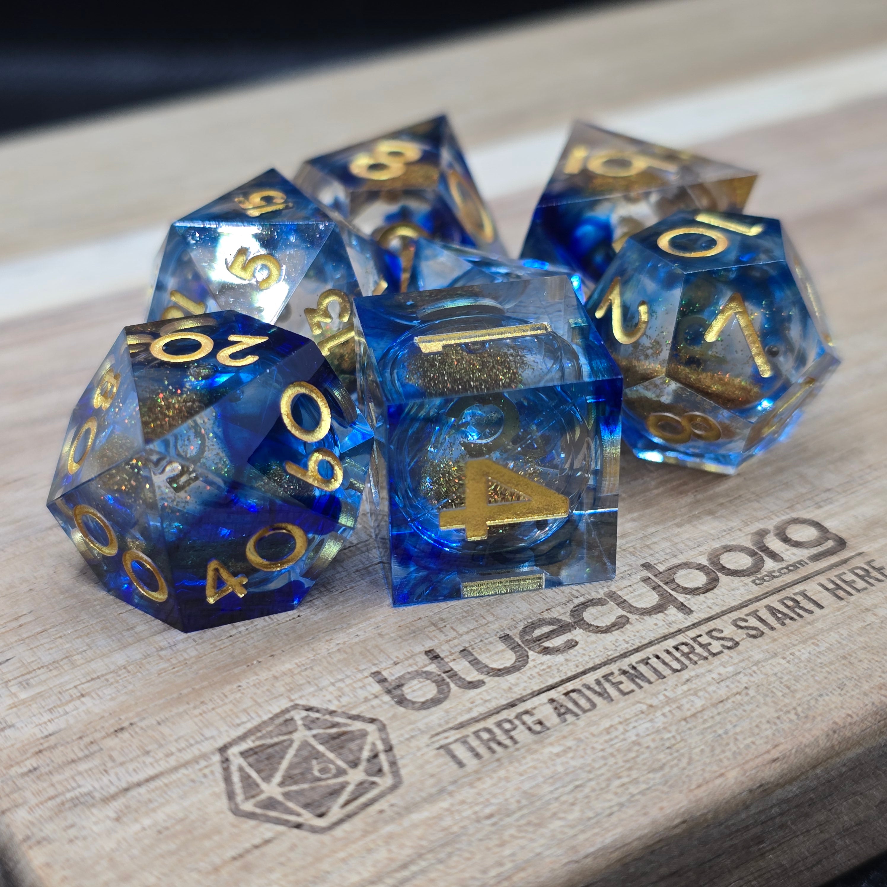 Sandstorm Sapphire - Liquid Core Resin Dice Set